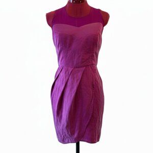 MAISON - Short Pink silk Dress - Illusion Neckline - Plegged type skirt - Large